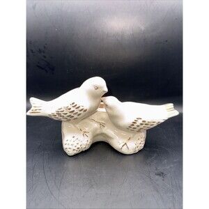 Vintage White Planter With Two Doves And Gold Trim 8.5” Long